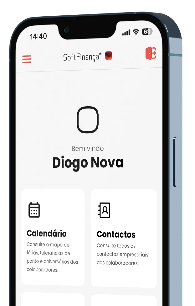 iPhone screen showing the portal home, with shortcuts to Calendar, Contacts, Repository and Profile